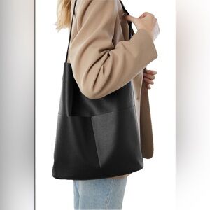 OAK + FORT Black Vegan City Tote Bag Black Slouchy Hobo Shoulder Bag